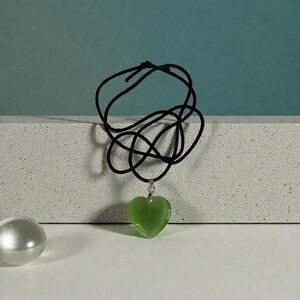 Chic Green Heart Necklace with Black Cord